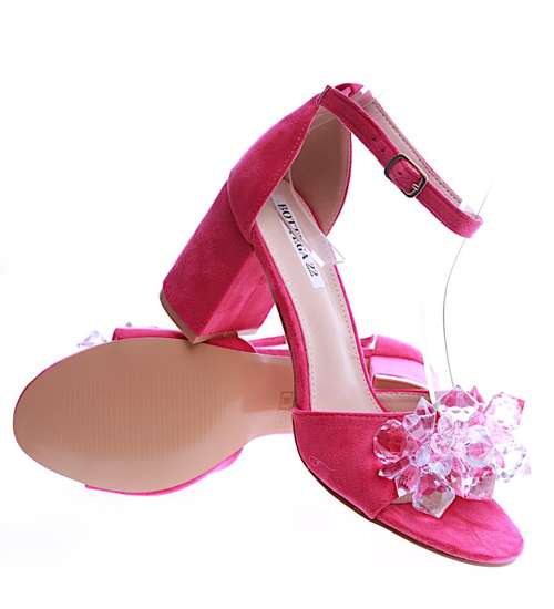 Przepiękne różowe sandały na grubym obcasie /D6-2 14203 S695/