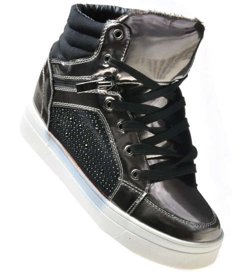 Wygodne trampki sneakersy na koturnie Czarne /F6-2 6756 S192/