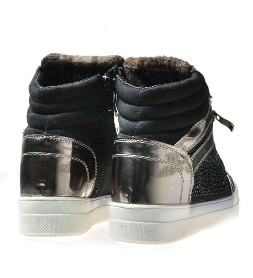 Wygodne trampki sneakersy na koturnie Czarne /F6-2 6756 S192/