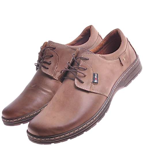 Brązowe sznurowane buty męskie z naturalnej skóry /H9 11038 S112/