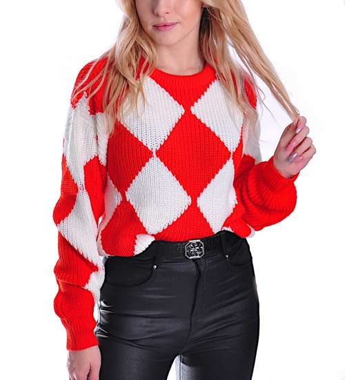 Gruby rudo biały sweter damski /A6-1 UB439 U1391/