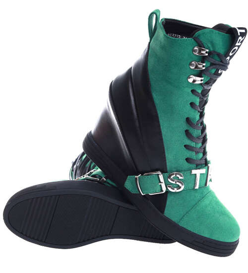 Damskie trampki sneakersy na koturnie Seastar Green- black /A1-3 15100 T937/