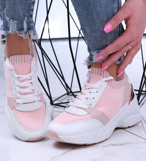 Wsuwane różowe damskie sneakersy na koturnie /G3-3 15882 D360/