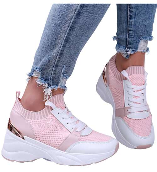 Wsuwane różowe damskie sneakersy na koturnie /G3-3 15882 D360/