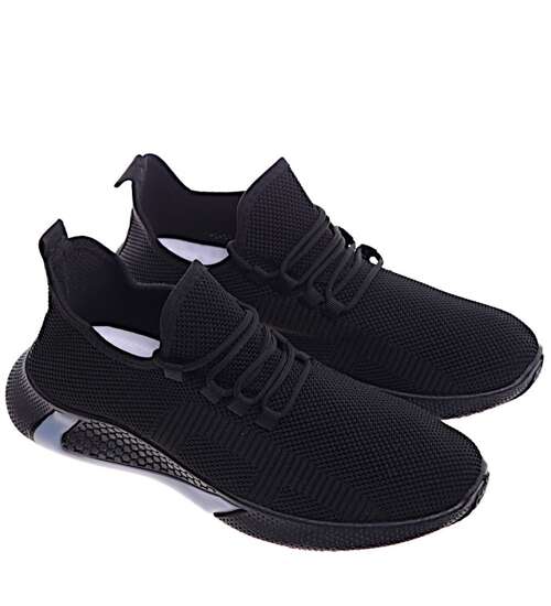 Czarne ażurowe męskie wsuwane buty sportowe /G3-1 16277 S237/