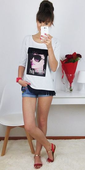 Bluzka z frędzlami, koszulka Fashion Girl D9-3/Cx57 S204/ Szara