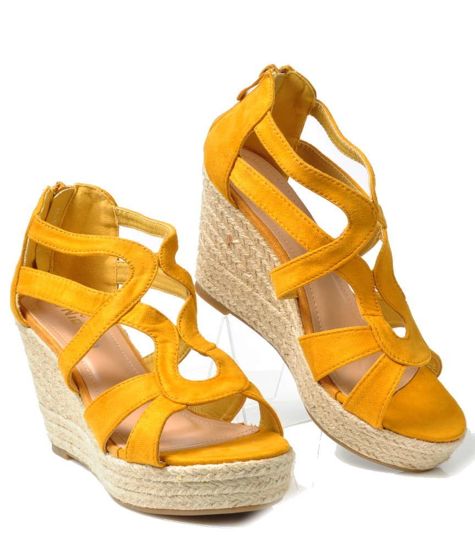 Żółte sandały koturny z zamszu /xx 3489 S218/