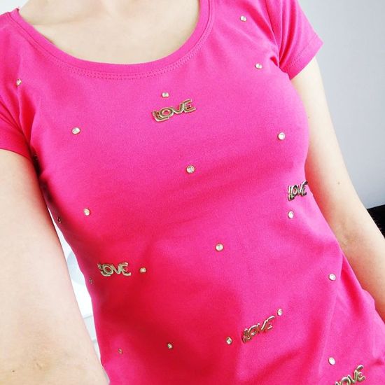 Różowa bluzka, koszulka z dżetami /D8-3 Cx53 S141/ 