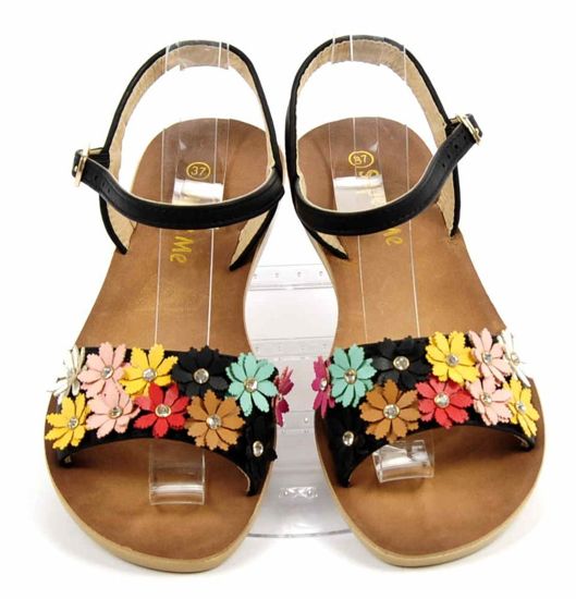 Płaskie sandały damskie z kwiatami Czarne /E8-2 Ae601 S155/