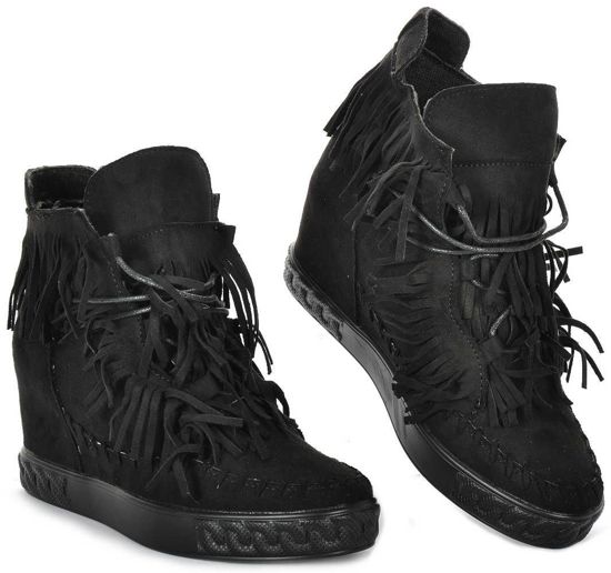 Czarne trampki sneakersy z frędzlami Boho /G2-2 1348 S198/
