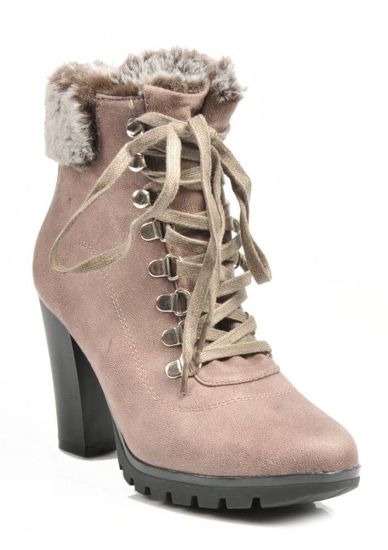 Wygodne botki na obcasie KHAKI /xxx 3855 S399/