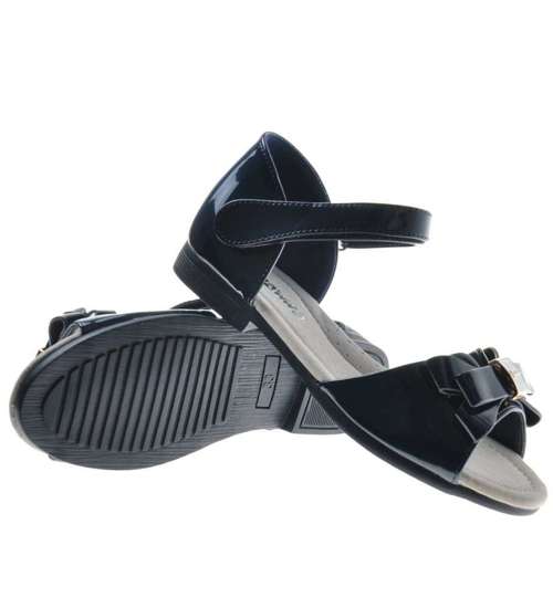 Dziewczęce sandały z kokardą Granatowe /B3-1 8608 S193/