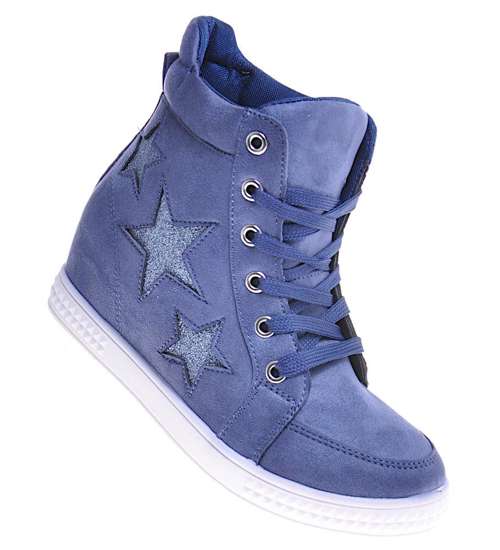 Niebieskie sneakersy na niskim koturnie /F9-3 10540 T319/