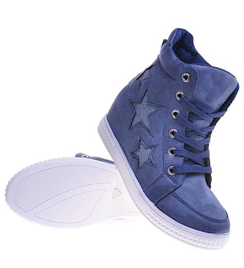 Niebieskie sneakersy na niskim koturnie /F9-3 10540 T319/
