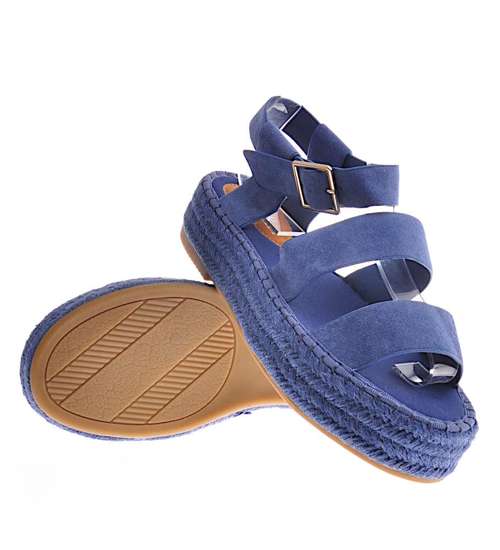 Niebieskie sandały damskie espadryle na platformie  /G7-2 12220 T198/