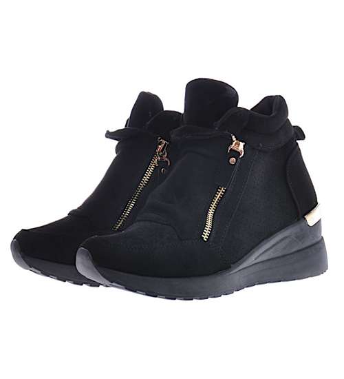 Czarne sneakersy damskie na koturnie /B5-3 12816 T891/