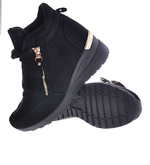 Czarne sneakersy damskie na koturnie /B5-3 12816 T891/
