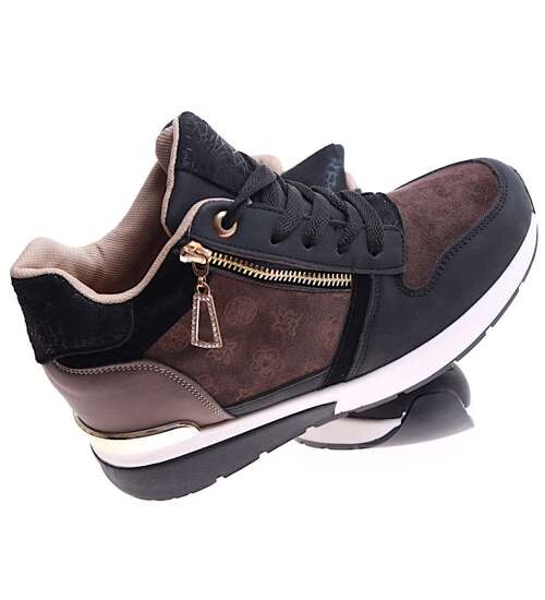 Damskie sneakersy na koturnie Black /C7-3 15912 D383/