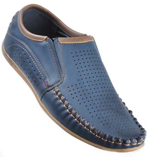 Wsuwane męskie pantofle z ażurowej skóry GRANATOWE /E9-2 2072 S318/