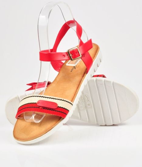 Czerwone damskie sandały na płaskim obcasie /xx 3627 S191/