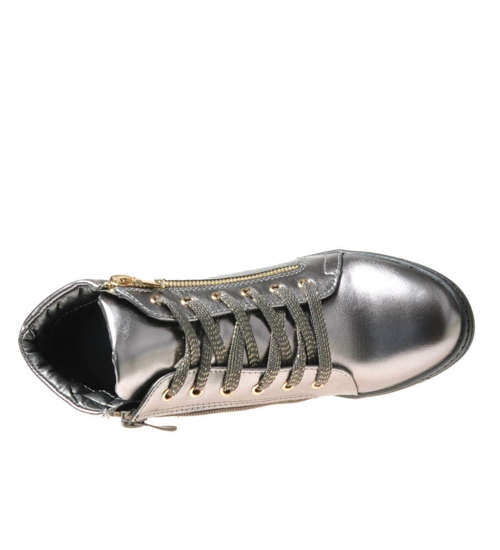 Modne trampki sneakersy na ukrytym koturnie Szare /E5-3 6698 S253/