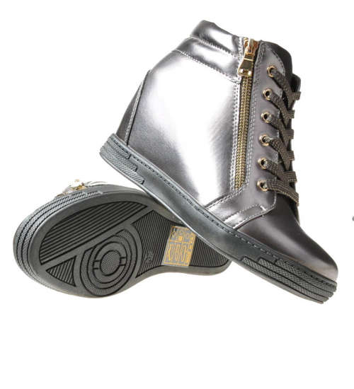 Modne trampki sneakersy na ukrytym koturnie Szare /E5-3 6698 S253/