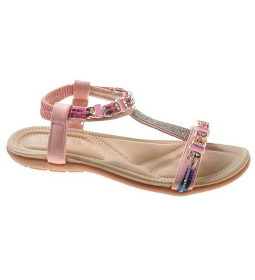 Różowe sandały z kolorowymi kamieniami /G5-3 8173 S200/