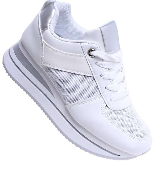 Białe damskie sneakersy na platformie i koturnie /C3-1 14778 T342/