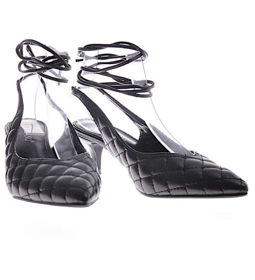 Pikowane czarne buty wiązane na szpilce /G7-2 12204 T197/