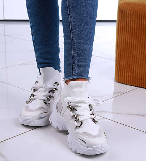 Wysokie białe buty sportowe /D9-2 13092 T396/