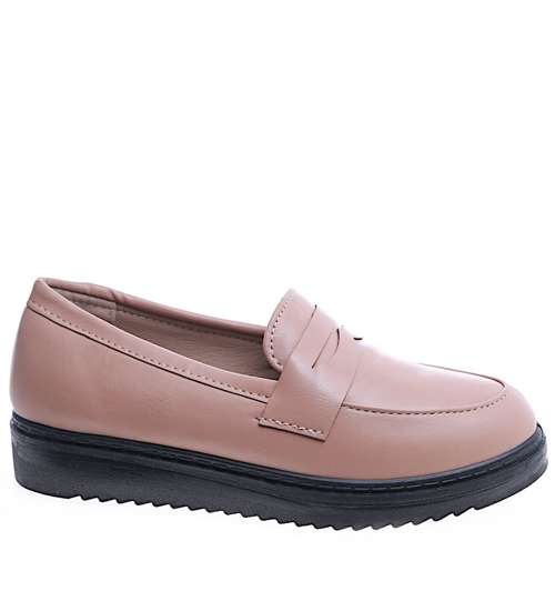 Wsuwane loafersy damskie na płaskim obcasie Beżowe /D5-2 13679 T339/