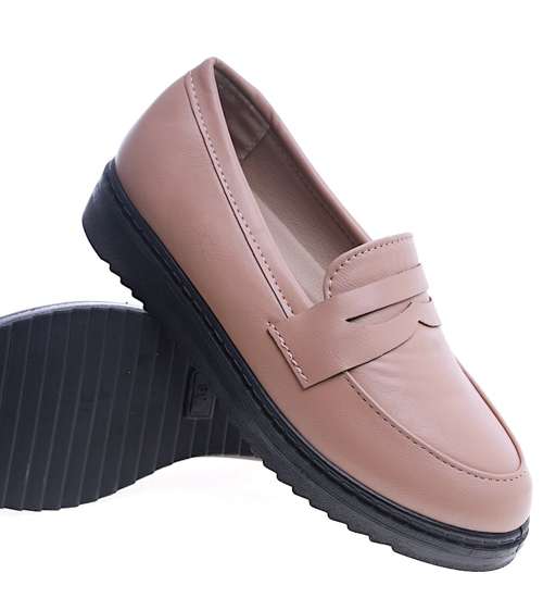 Wsuwane loafersy damskie na płaskim obcasie Beżowe /D5-2 13679 T339/