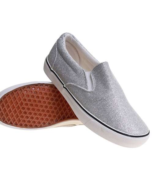 Wsuwane srebrne tenisówki damskie slip on OST417