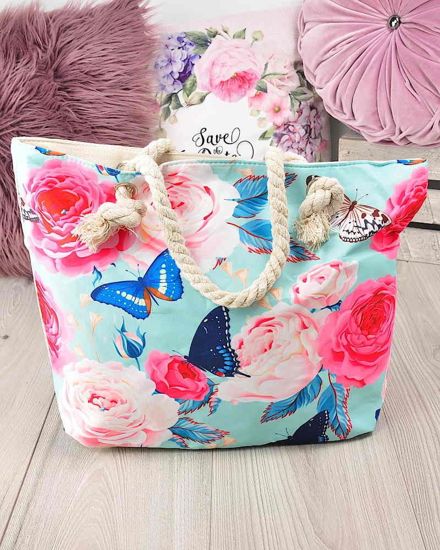Płócienna torba na zakupy- kwiaty i motyle 3D /HT56 S196/
