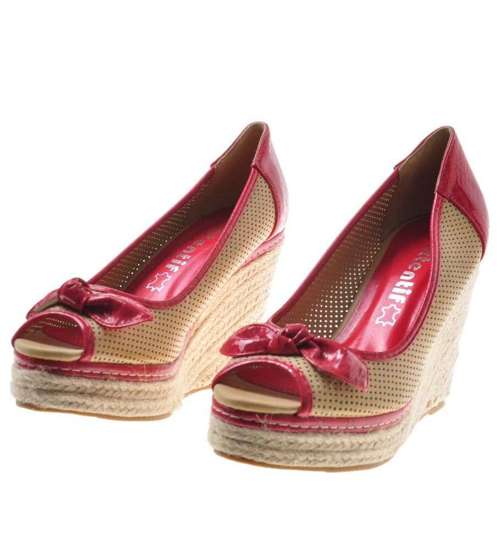 Ażurowe buty damskie na koturnie i platformie Rouge /E3-2 8638 S100/ 