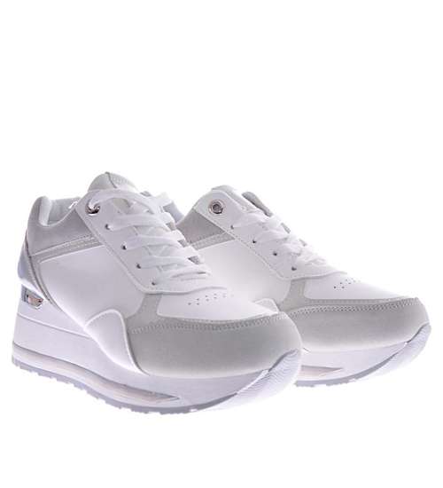 Białe trampki sneakersy na niskim koturnie /E1-2 12468 T535/