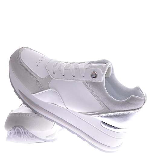 Białe trampki sneakersy na niskim koturnie /E1-2 12468 T535/