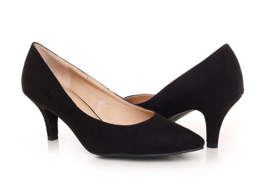 Zamszowe czółenka kitten heels /F1-2 Q53 Sx217/ Czarne