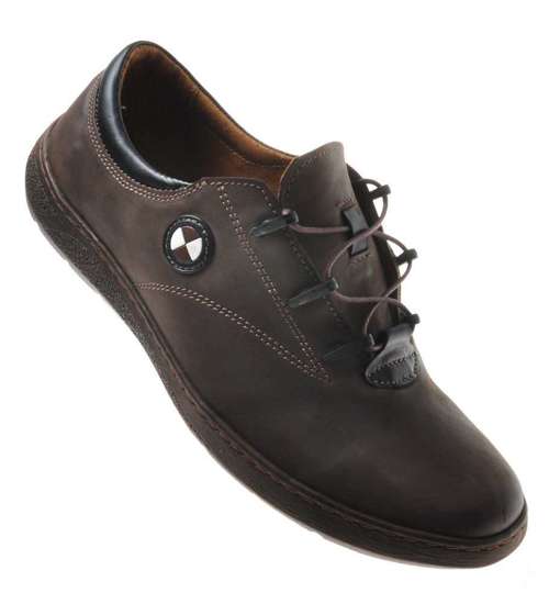 Sportowe buty męskie z naturalnej skóry Brązowe /B3-3 651 7974 S612/