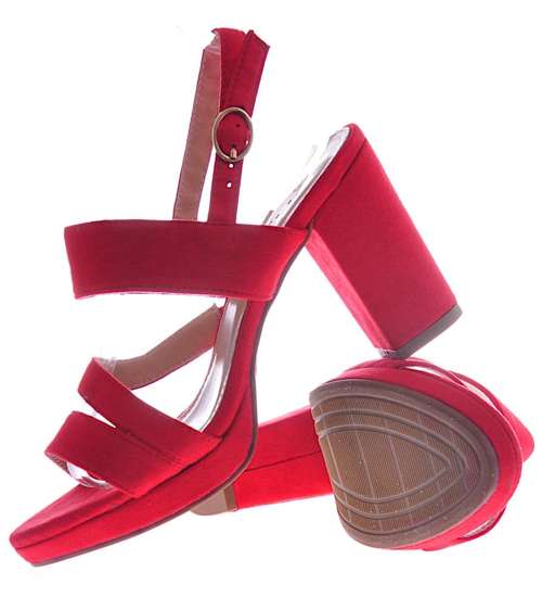 Damskie sandały na platformie Czerwone /E3-3 10451 S138/