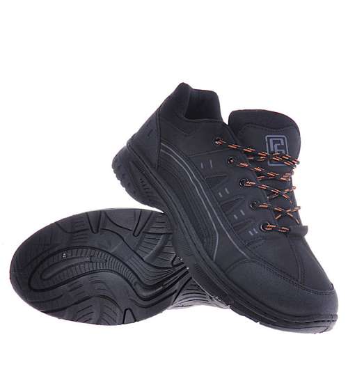 Sznurowane męskie buty trekkingowe Czarne /G7-1 10396 S491/