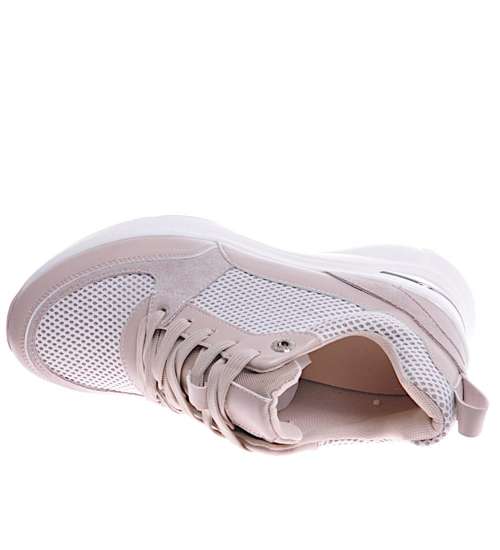 Trampki sneakersy na koturnie Khaki /B2-3 10680 S537/