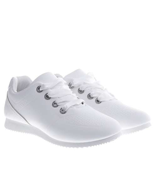 Białe sznurowane buty sportowe /A9-3 13101 S392/