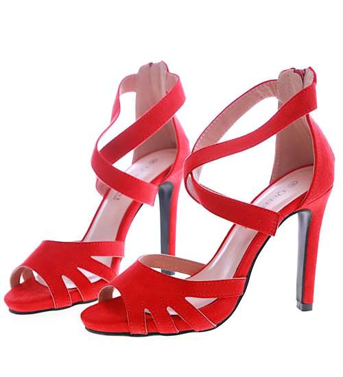 Czerwone sandały damskie na szpilce /F10-2 13407 T3/