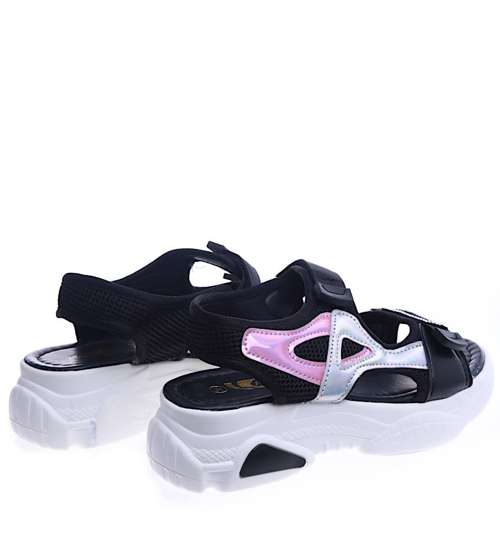 Sportowe czarne sandały na platformie /F3-3 13929 T289/