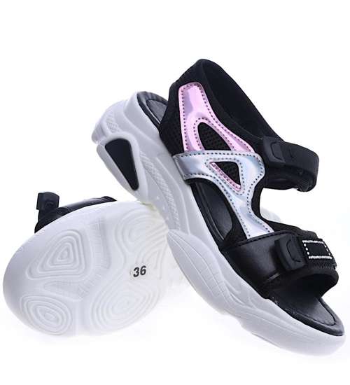 Sportowe czarne sandały na platformie /F3-3 13929 T289/