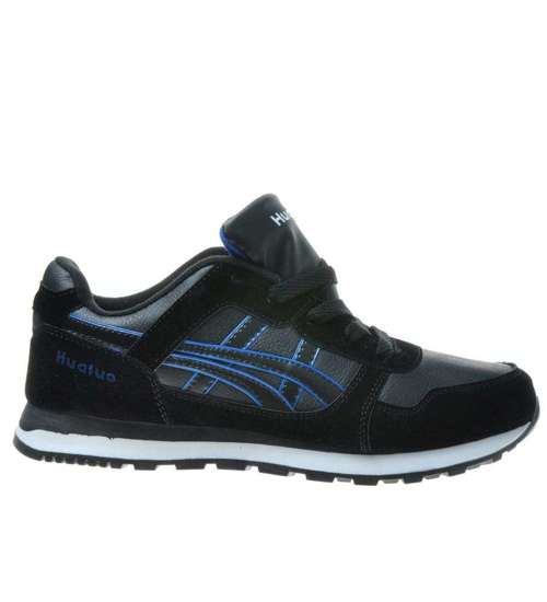 Sznurowane męskie buty sportowe Black /L. Blue  /X1-2 6994 S326/