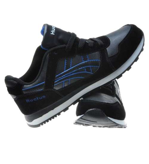 Sznurowane męskie buty sportowe Black /L. Blue  /X1-2 6994 S326/