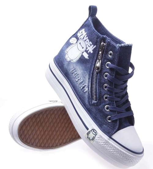 Casualowe trampki sneakersy na koturnie Granatowe /F8-3 7305 S193/