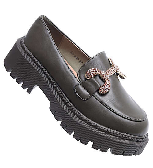 Zielone loafersy damskie półbuty na platformie /E6-1 15488 T336/